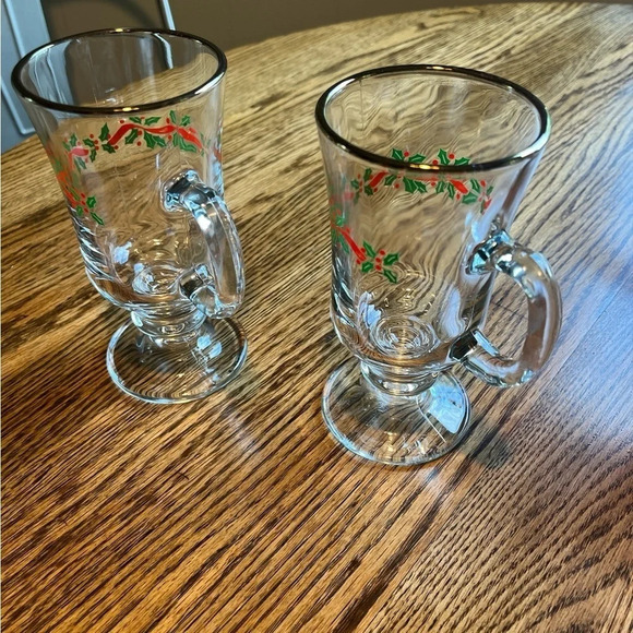 Libbey Other - Vintage Libby Glass Co. Green & Red Holly, Red Ribbon, Gold Trim Irish Coffee